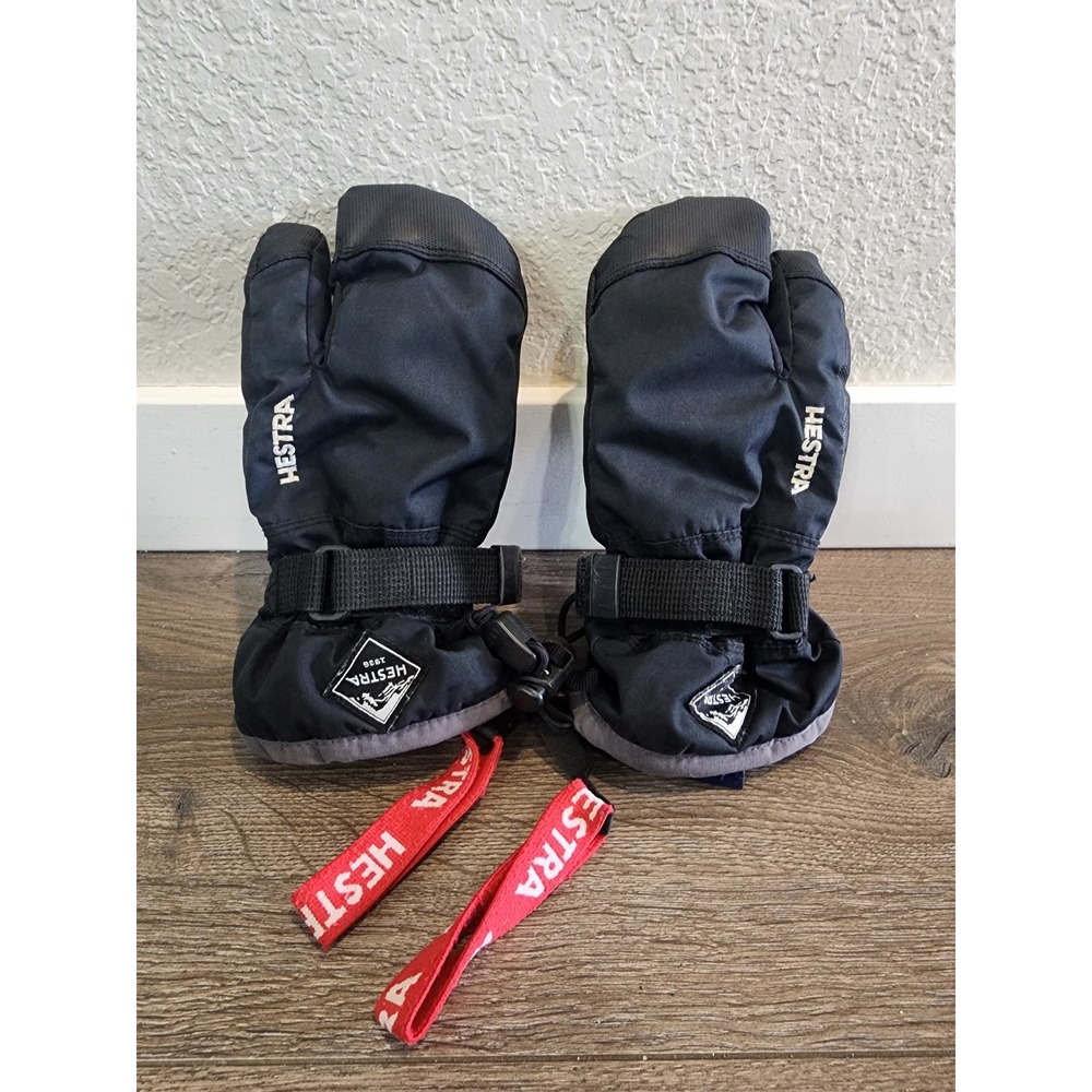 Hestra CZone 3-Finger Mittens Kids Size 3 Black Lobster Ski Snow Gloves